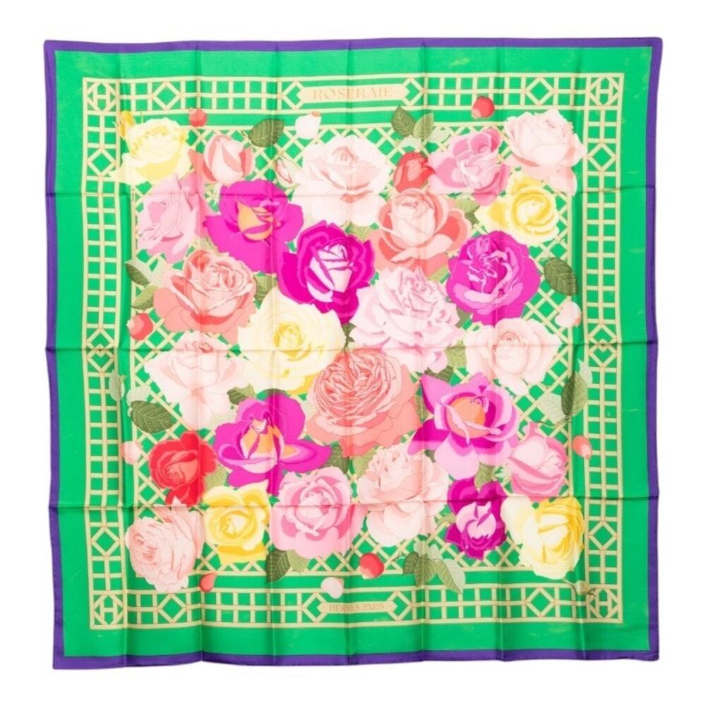 Hermes Carre 90 Roseraie Rose Garden Silk Scarf Multicolor